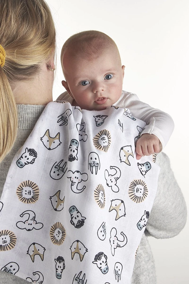 Meyco Animal swaddle 3-pack - hydrofiel - multicolor - 120x120cm Meyco Animal Swaddle 3-pack - Hydrofiel - Multicolor - 120x120cm -Baby Verzorging 800x1200 75