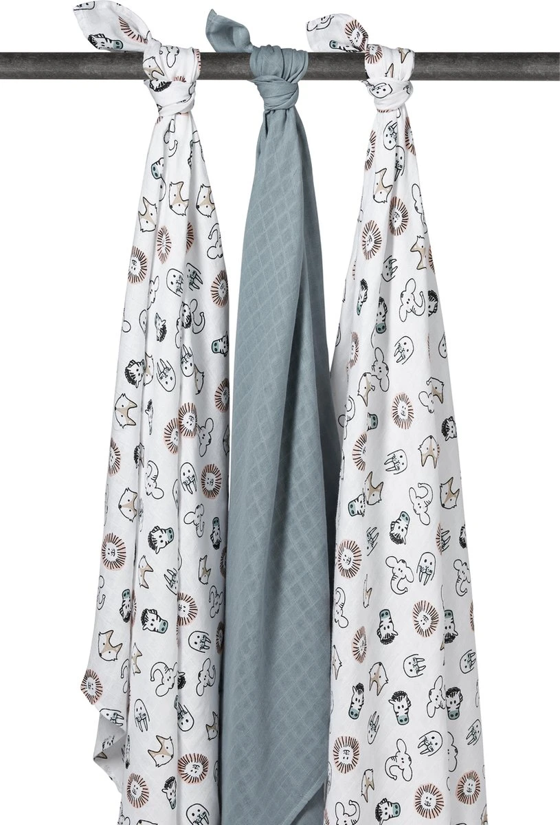 Meyco Animal swaddle 3-pack - hydrofiel - multicolor - 120x120cm Meyco Animal Swaddle 3-pack - Hydrofiel - Multicolor - 120x120cm -Baby Verzorging 815x1200 3