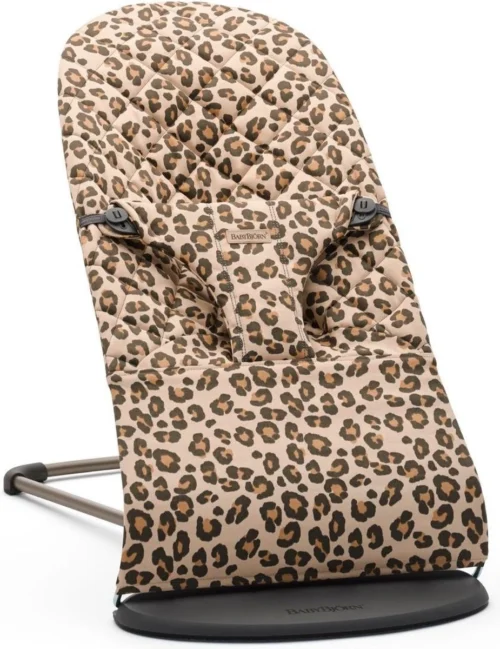 BabyBjörn Wipstoel Bliss Donkergrijs Frame - Cotton Klassiek Quilt - Beige-Luipaard - Ergonomisch - Verstelbaar - Inklapbaar