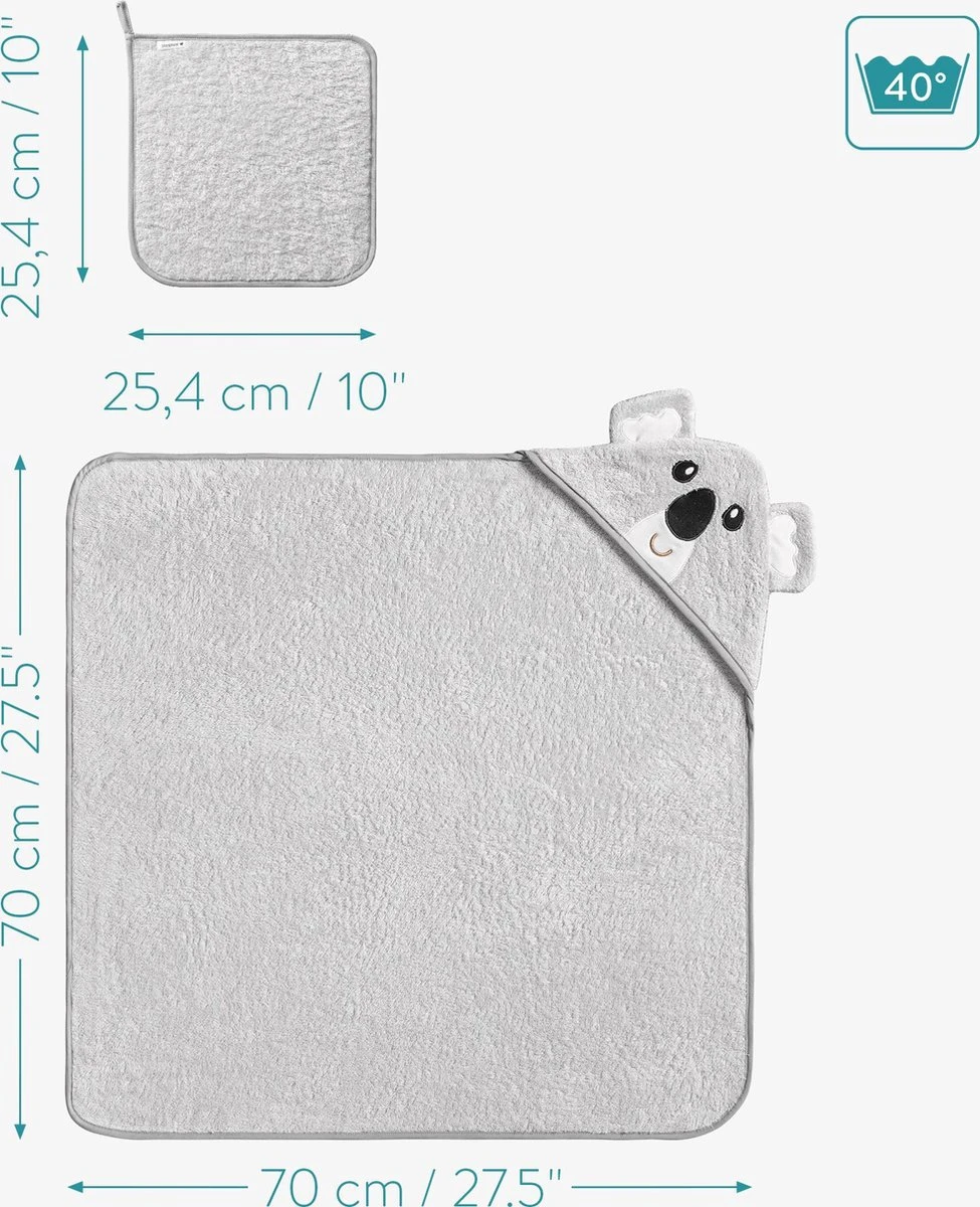 Navaris badcape met capuchon voor baby - Set met badcape en washandje - 100% bamboe - Voor baby's van 0-12 maanden - Oeko-tex gecertificeerd - Koala Navaris Badcape Met Capuchon Voor Baby - Set Met Badcape En Washandje - 100% Bamboe - Voor Baby's Van 0-12 Maanden - Oeko-tex Gecertificeerd - Koala -Baby Verzorging 975x1200 3