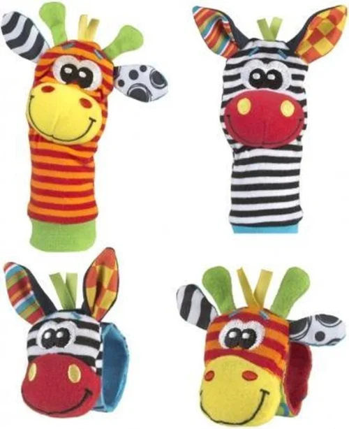Playgro Pols- En Voetrammelaarset Zebra & Giraf - Set Van 4 Stuks, 2 Polsbandjes En 2 Rammelsokjes -Baby Verzorging 977x1200